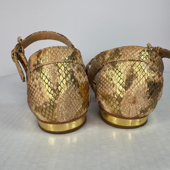 Michael Kors Annalise Beige Gold Leather Snake Print Sandals Sz 8 Coastal Glam - Picture 7 of 9